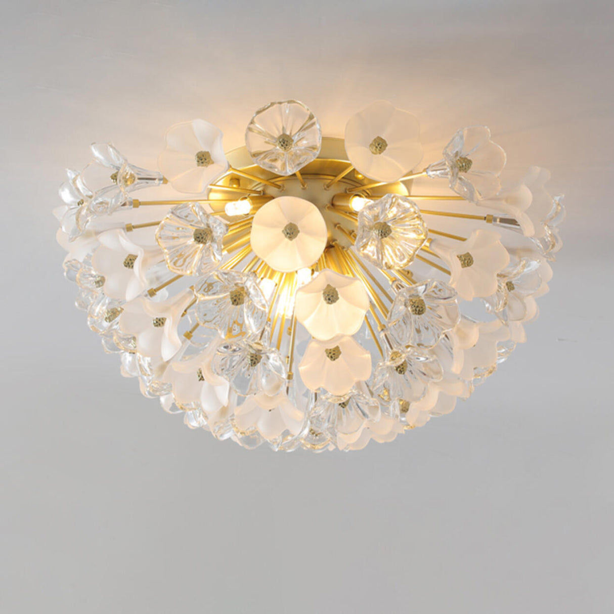 Hallway Modern Gold Flower Glass Semi-Flush Mount Light Image - 7