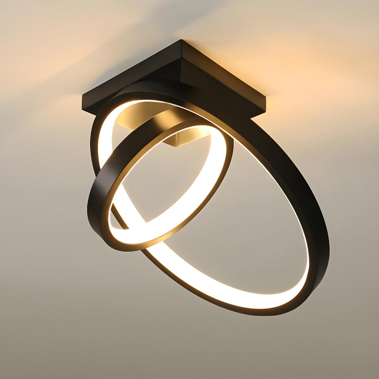 Hallway Modern Mini Black Dual Ring Flush Mount Light Image - 3