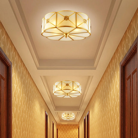 Hallway Moon Cake Gold Glass Flush Mount Ceiling Light Image - 1