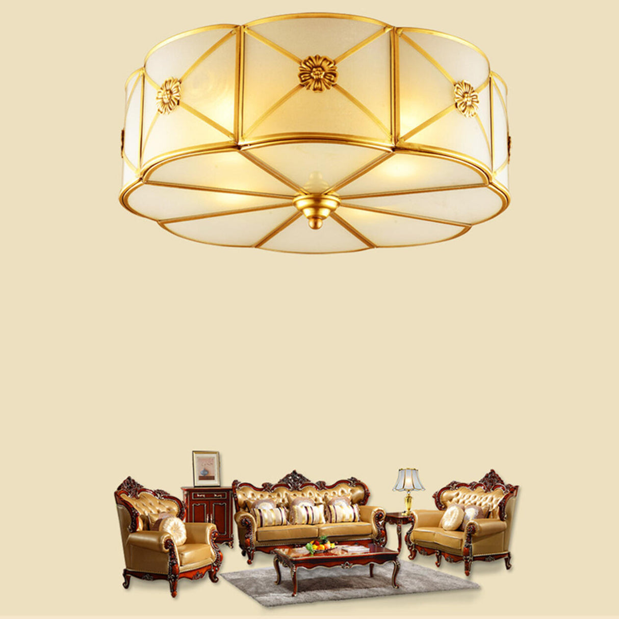 Hallway Moon Cake Gold Glass Flush Mount Ceiling Light Image - 12