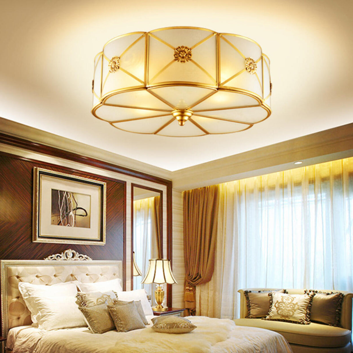 Hallway Moon Cake Gold Glass Flush Mount Ceiling Light Image - 4