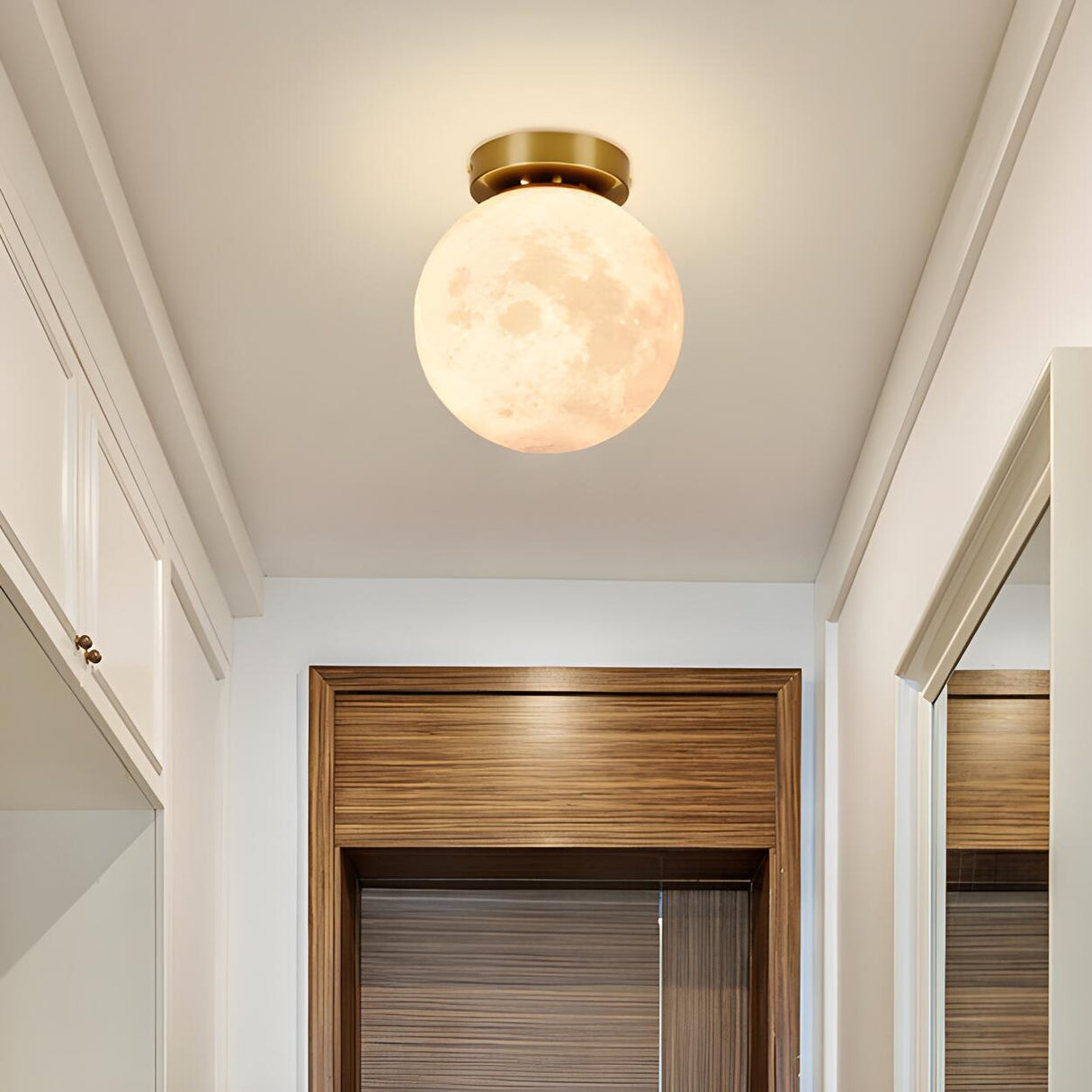 Hallway Moon Globe Gold Semi-Flush Mount Ceiling Light Image - 1