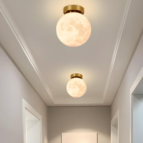 Hallway Moon Globe Gold Semi-Flush Mount Ceiling Light Image - 2