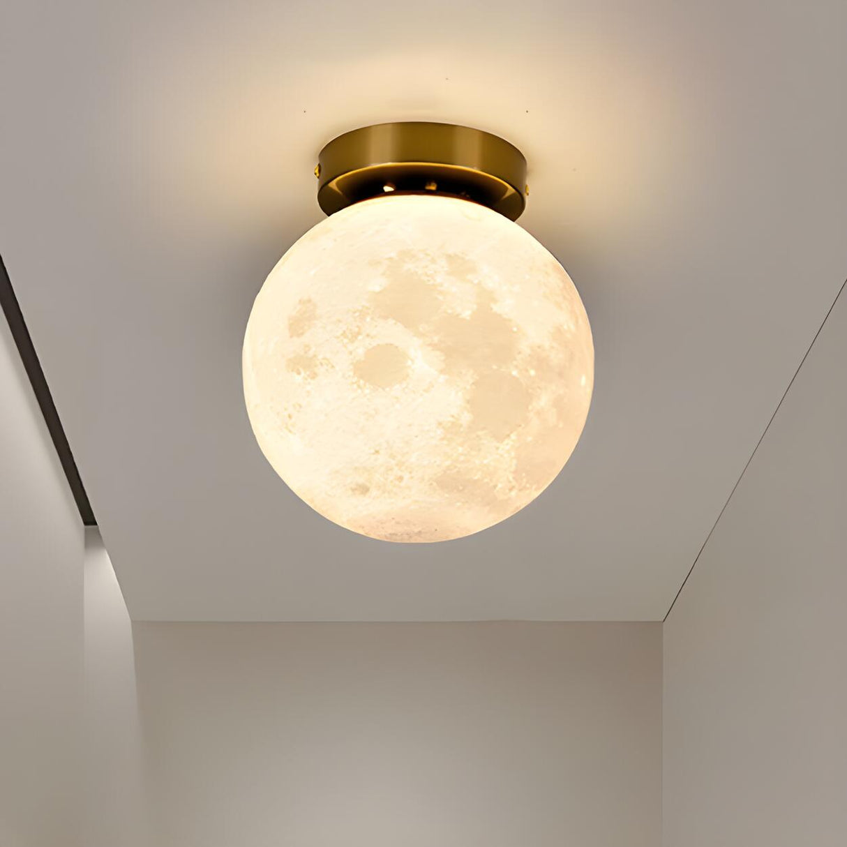 Hallway Moon Globe Gold Semi-Flush Mount Ceiling Light Image - 6