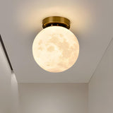 Hallway Moon Globe Gold Semi-Flush Mount Ceiling Light Image - 6