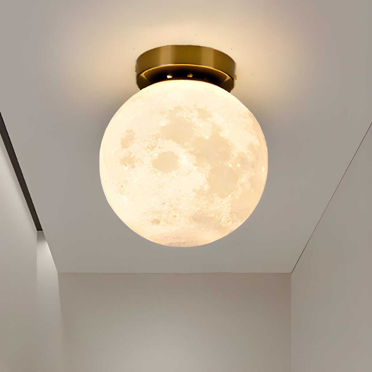 Hallway Moon Globe Gold Semi-Flush Mount Ceiling Light Image - 7