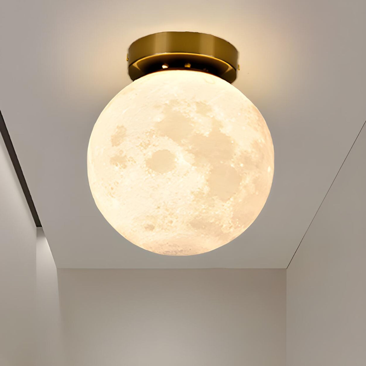 Hallway Moon Globe Gold Semi-Flush Mount Ceiling Light Image - 8