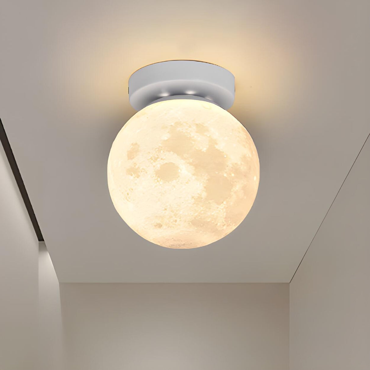 Hallway Moon Globe Gold Semi-Flush Mount Ceiling Light Image - 9