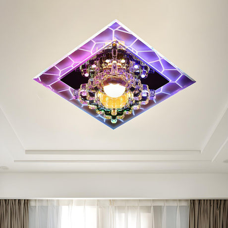 Hallway Multi-Color Square LED Crystal Flush Mount Lamp Image - 1