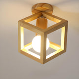 Hallway Natural Wood Frame Mini Semi-Flush Mount Light Image - 11