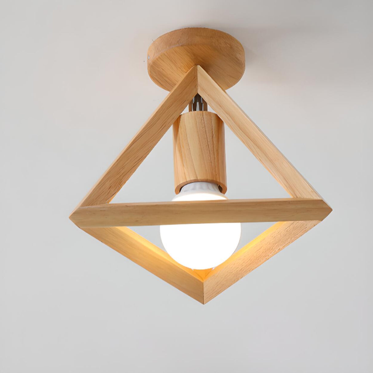 Hallway Natural Wood Frame Mini Semi-Flush Mount Light Image - 13