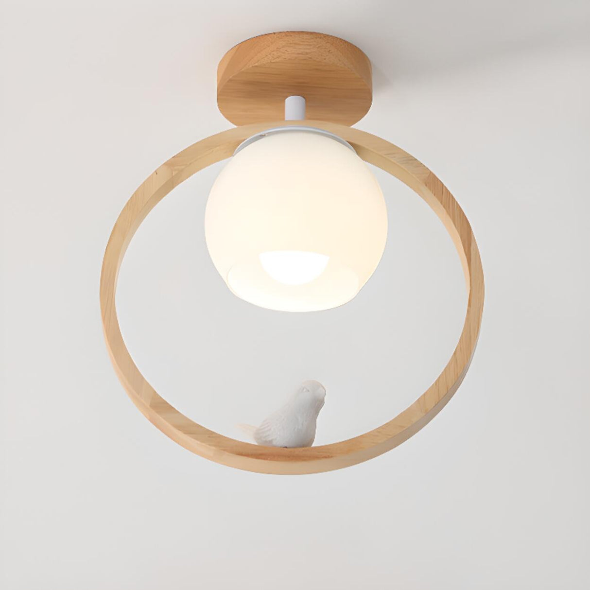 Hallway Natural Wood Frame Mini Semi-Flush Mount Light Image - 14