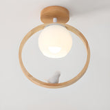 Hallway Natural Wood Frame Mini Semi-Flush Mount Light Image - 14