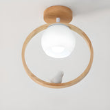 Hallway Natural Wood Frame Mini Semi-Flush Mount Light Image - 15