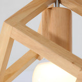 Hallway Natural Wood Frame Mini Semi-Flush Mount Light Image - 16