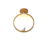 Hallway Natural Wood Frame Mini Semi-Flush Mount Light Image - 5