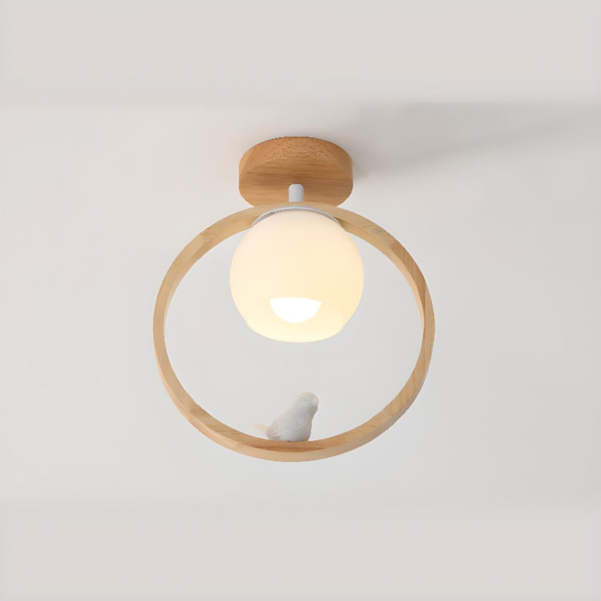 Hallway Natural Wood Frame Mini Semi-Flush Mount Light Image - 7