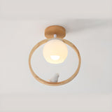 Hallway Natural Wood Frame Mini Semi-Flush Mount Light Image - 7