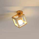 Hallway Natural Wood Frame Mini Semi-Flush Mount Light Image - 8