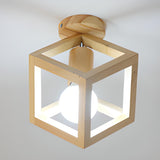 Hallway Natural Wood Frame Mini Semi-Flush Mount Light Image - 9