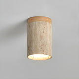 Hallway Natural Wood Stone Cylinder Flush Mount Light Image - 10