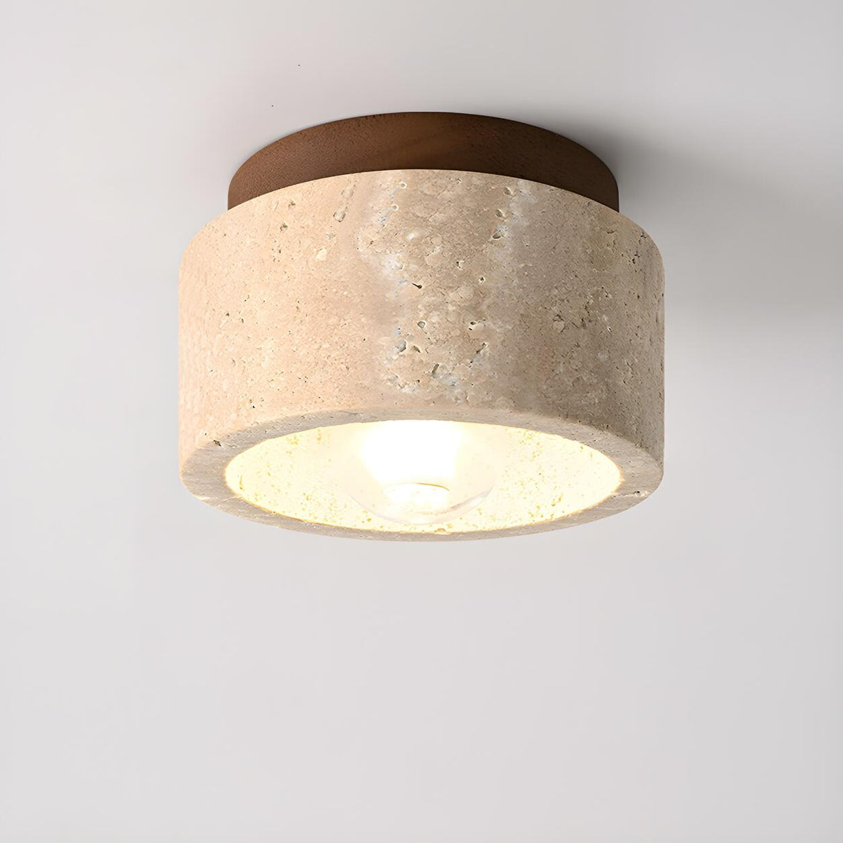 Hallway Natural Wood Stone Cylinder Flush Mount Light Image - 11