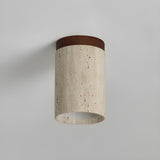 Hallway Natural Wood Stone Cylinder Flush Mount Light Image - 12