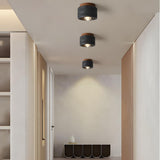 Hallway Natural Wood Stone Cylinder Flush Mount Light Image - 16