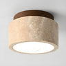 Hallway Natural Wood Stone Cylinder Flush Mount Light Image - 5