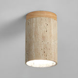 Hallway Natural Wood Stone Cylinder Flush Mount Light Image - 7