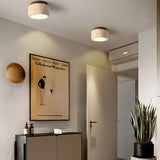 Hallway Natural Wood Stone Cylinder Flush Mount Light Image - 8