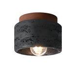 Hallway Natural Wood Stone Cylinder Flush Mount Light Image - 9