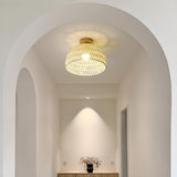 Hallway Natural Wooden Dome Semi-Flush Mount Light Image - 1