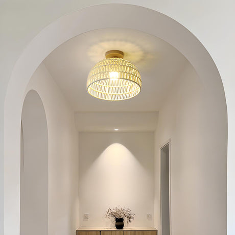 Hallway Natural Wooden Dome Semi-Flush Mount Light Image - 1