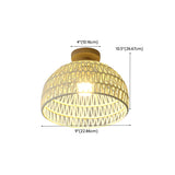 Hallway Natural Wooden Dome Semi-Flush Mount Light #size