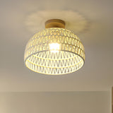 Hallway Natural Wooden Dome Semi-Flush Mount Light Image - 2