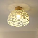 Hallway Natural Wooden Dome Semi-Flush Mount Light Image - 3