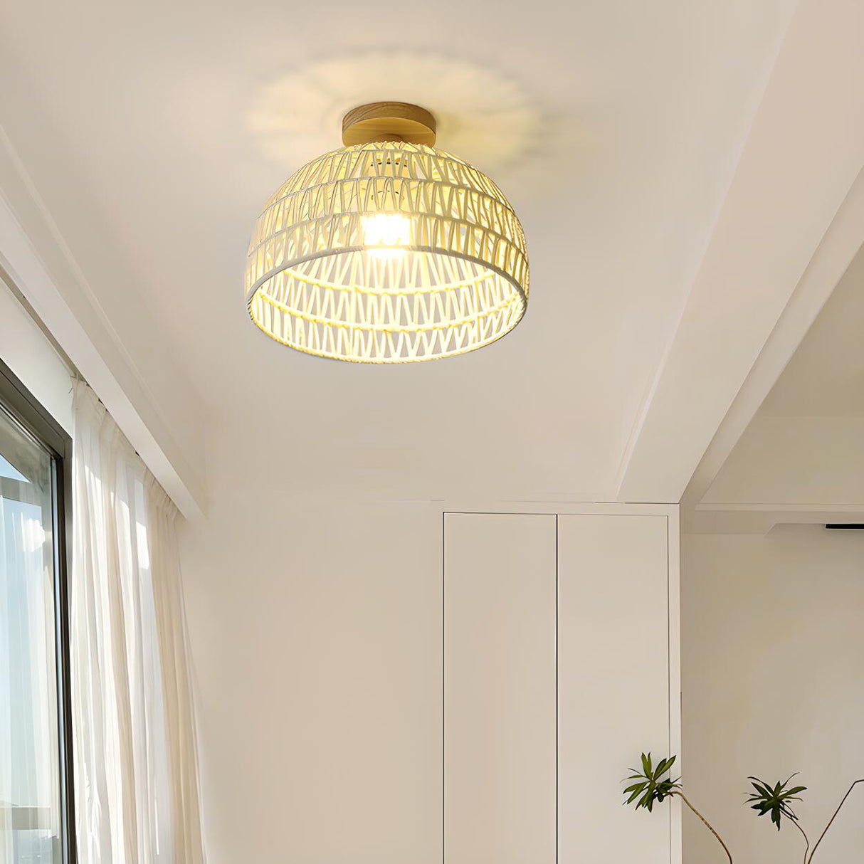 Hallway Natural Wooden Dome Semi-Flush Mount Light Image - 4