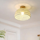 Hallway Natural Wooden Dome Semi-Flush Mount Light Image - 5