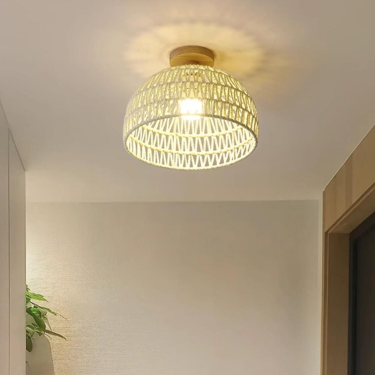 Hallway Natural Wooden Dome Semi-Flush Mount Light Image - 6