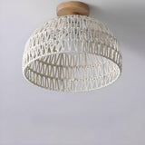 Hallway Natural Wooden Dome Semi-Flush Mount Light Image - 8