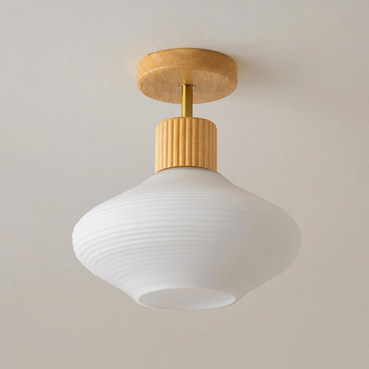 Hallway Nordic Wood Semi-Flush Mount Ceiling Light Image - 10