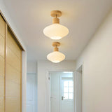 Hallway Nordic Wood Semi-Flush Mount Ceiling Light Image - 14