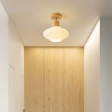 Hallway Nordic Wood Semi-Flush Mount Ceiling Light Image - 15