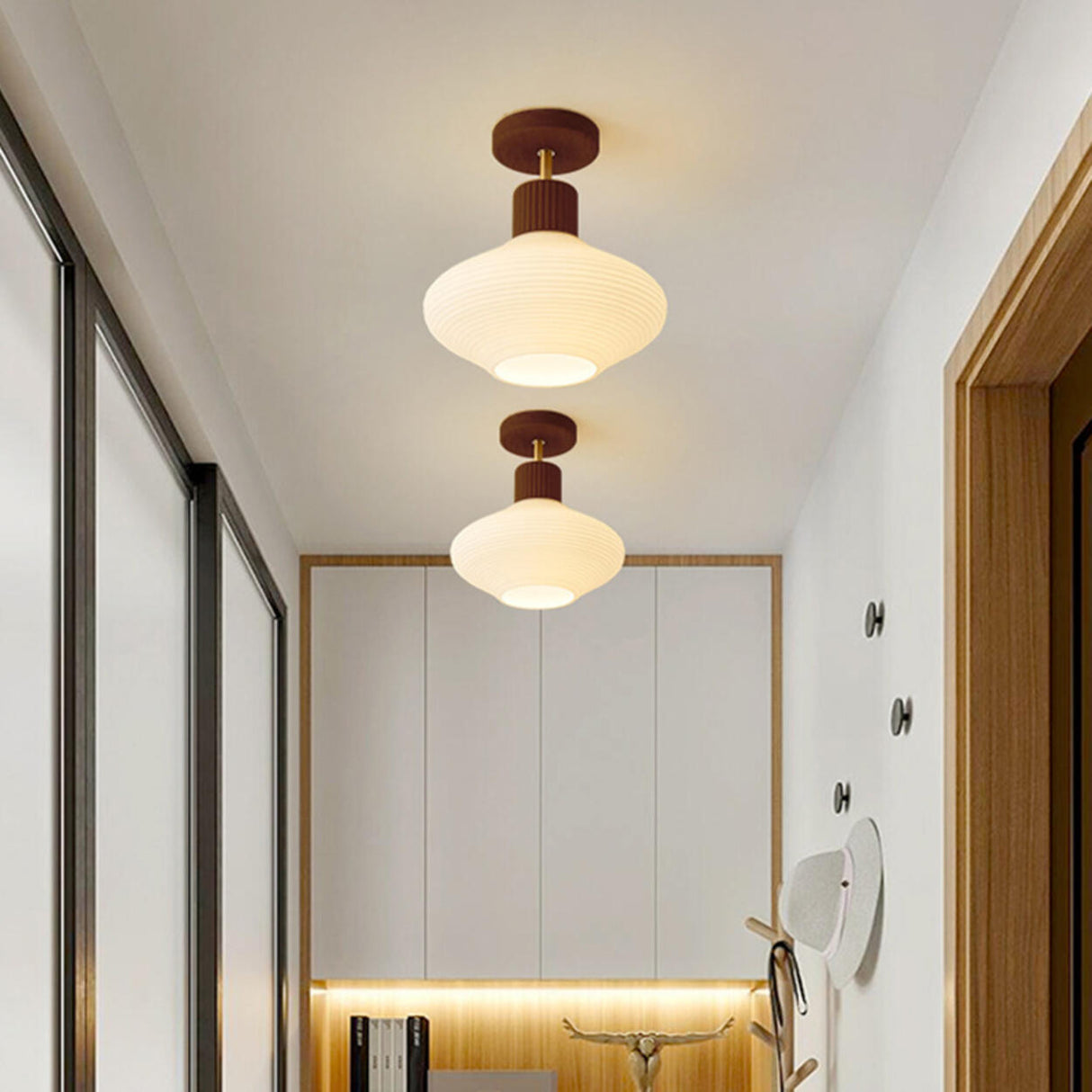 Hallway Nordic Wood Semi-Flush Mount Ceiling Light Image - 16