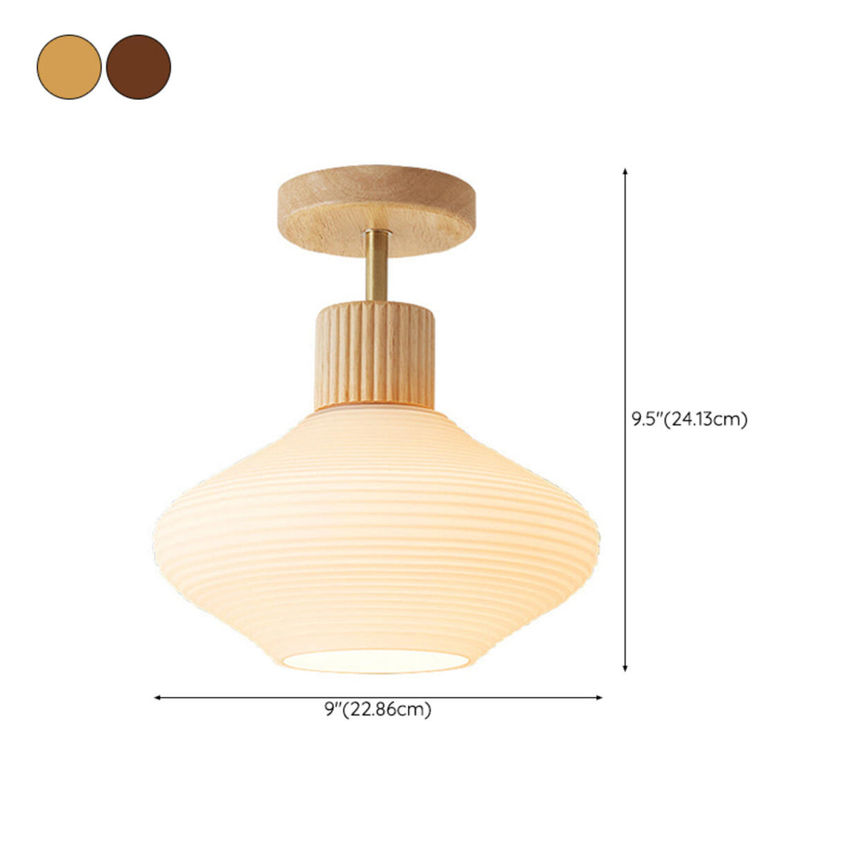 Hallway Nordic Wood Semi-Flush Mount Ceiling Light 