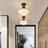 Hallway Nordic Wood Semi-Flush Mount Ceiling Light Image - 4