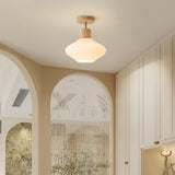 Hallway Nordic Wood Semi-Flush Mount Ceiling Light Image - 5