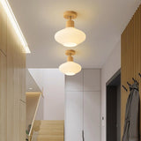 Hallway Nordic Wood Semi-Flush Mount Ceiling Light Image - 6