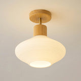 Hallway Nordic Wood Semi-Flush Mount Ceiling Light Image - 8